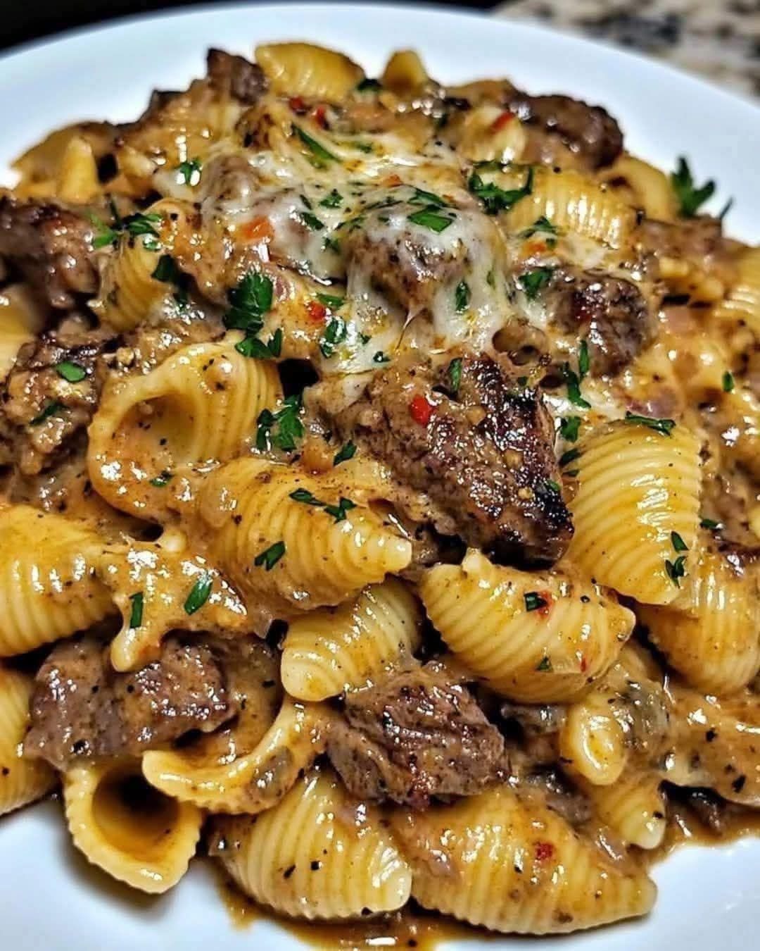 Garlic Butter Steak Bites & Creamy Parmesan Shells