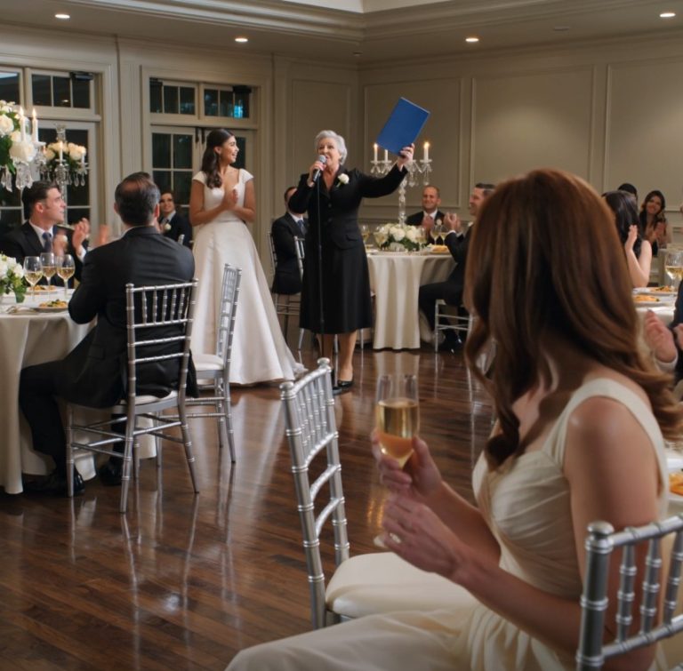 At my sister’s wedding, my mother lifted a blue folder and said, “We’re giving them our home,” while the whole room cheered for a gift I had spent five years paying for in silence — and when those same parents later decided they would move into my lake house next, they finally heard the one word they had trained me never to say.
