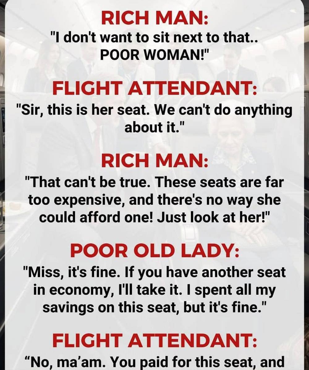 He made fun of an old woman in business class — but then the pilot said something that made everyone cry.